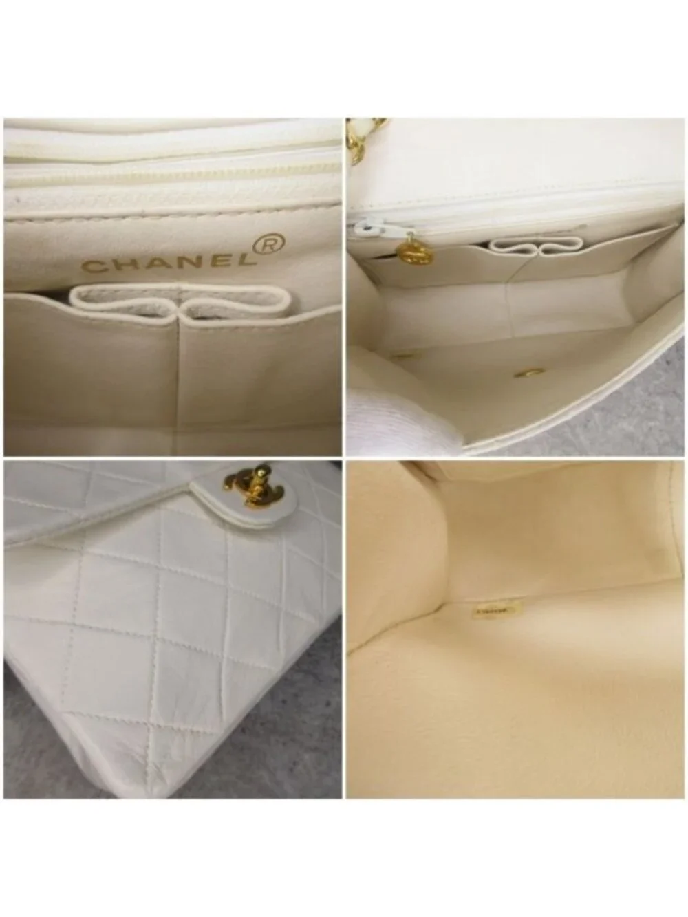 Chanel Quilted Chain Shoulder Bag Cross Lambskin White